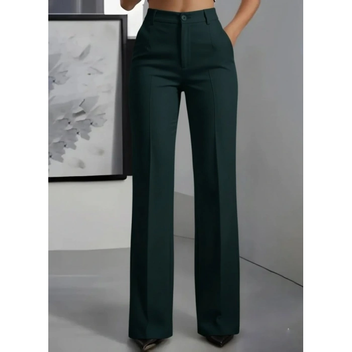 Kadın Yüksek Bel Cepli Ithal Krep Pantolon