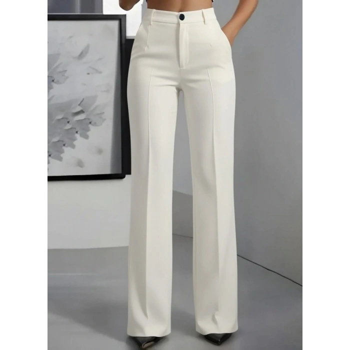 Kadın Yüksek Bel Cepli Ithal Krep Pantolon