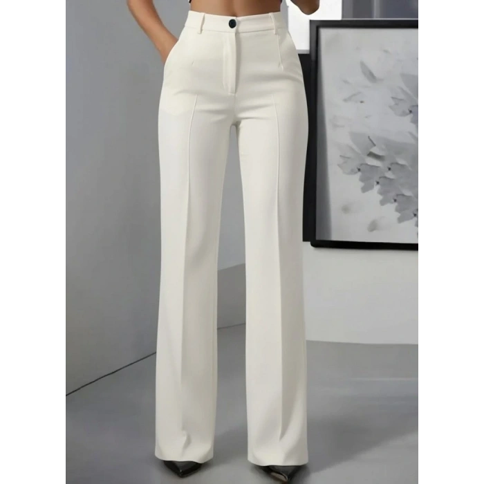 Kadın Yüksek Bel Cepli Ithal Krep Pantolon