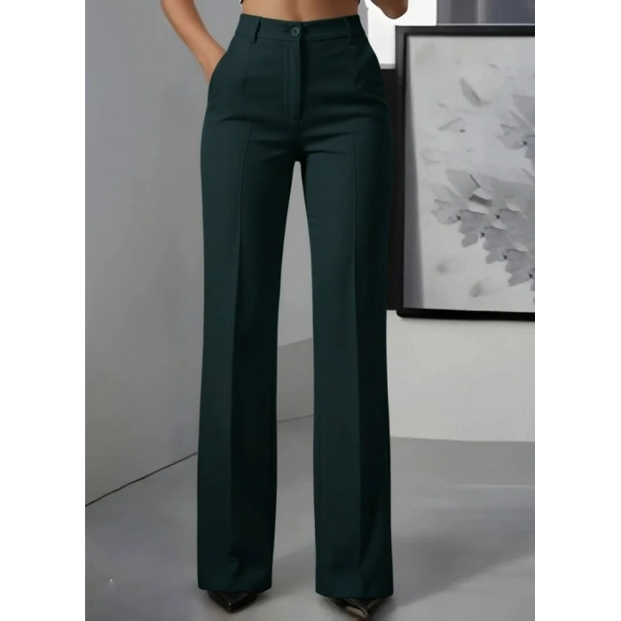 Kadın Yüksek Bel Cepli Ithal Krep Pantolon