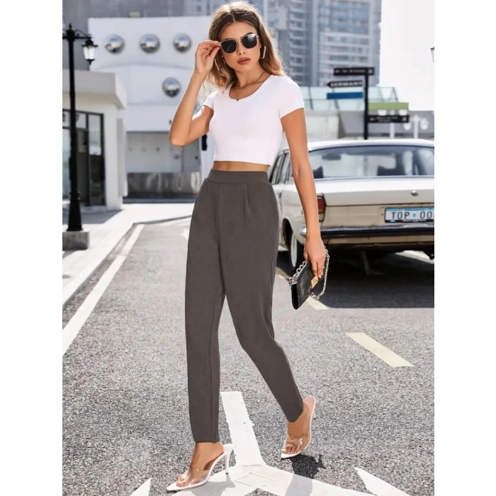Kadın Yüksek Bel Cepli Rahat Kesim Ithal Krep Pantolon