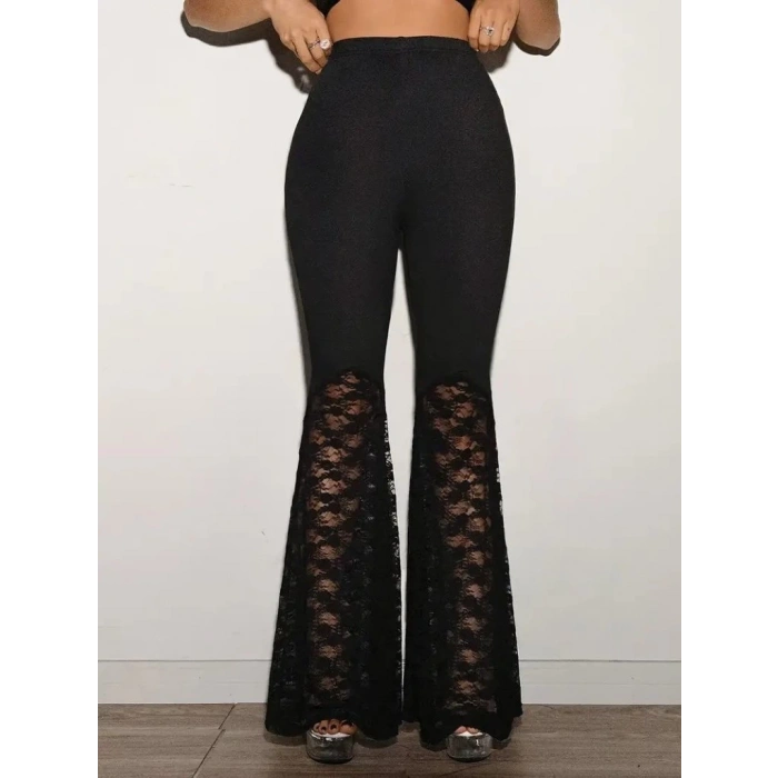 Kadın Yüksek Bel Dantel Detaylı Dalgıç Pantolon