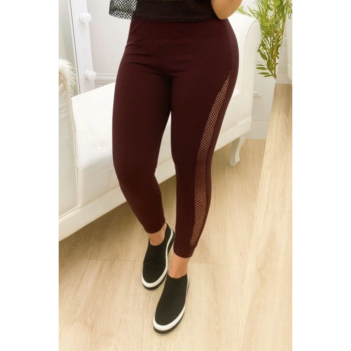 Kadın Yüksek Bel File Detaylı Dar Kesim Viskon Iki Iplik Pantolon