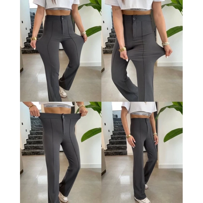 Kadın Yüksek Bel Full Likralı Krep Kumaş Pantolon