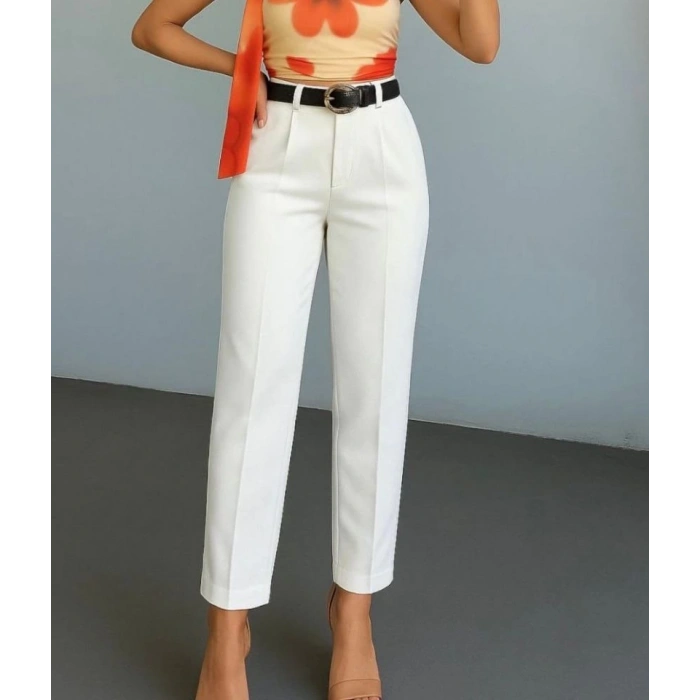 Kadın Yüksek Bel Gipe Detay Dar Paça Kısa Pantolon