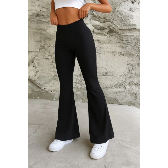 Kadın Yüksek Bel Ispanyol Paça Dalgıç Pantolon