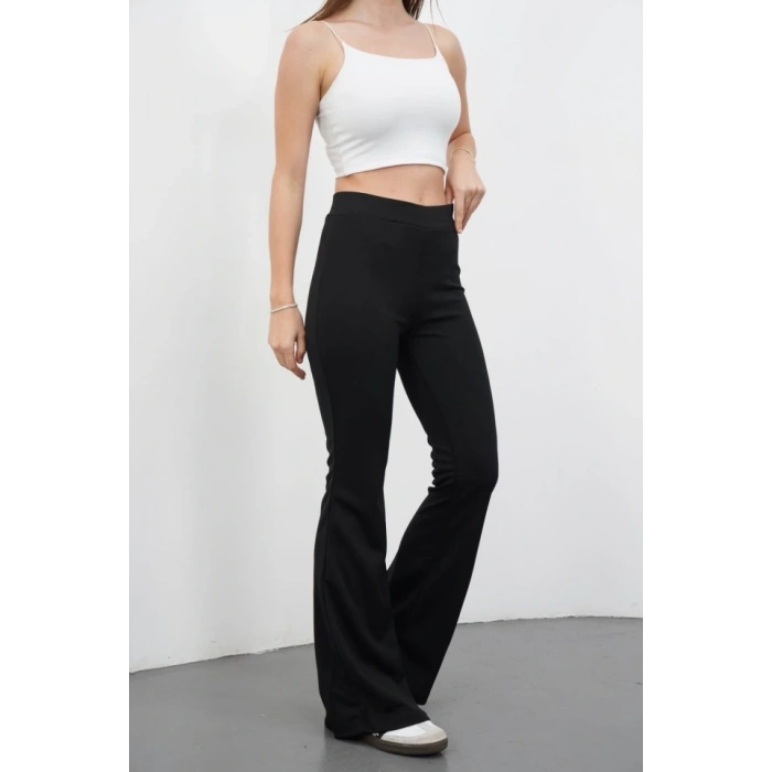 Kadın Yüksek Bel Krep Kumaş Bol Paça Pantolon