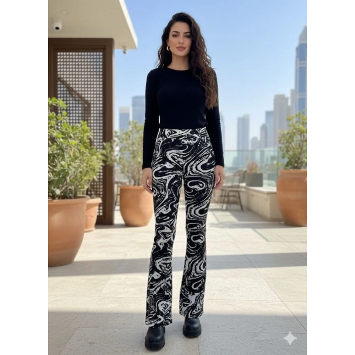 Kadın Yüksek Bel Krep Kumaş Bol Paça Pantolon