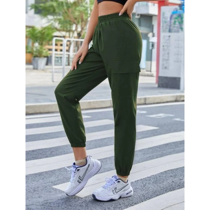 Kadın Yüksek Bel Lastik Ve Cep Detay Iki Iplik Kumaş Eşofman Altı