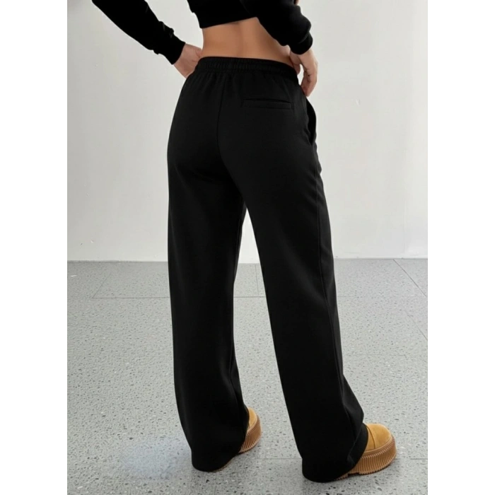 Kadın Yüksek Bel Lastikli Bağcıklı Geniş Kesim Dalgıç Pantolon