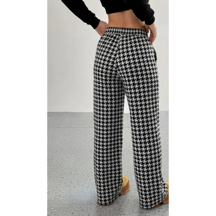 Kadın Yüksek Bel Lastikli Bağcıklı Geniş Kesim Kazayağı Dalgıç Pantolon