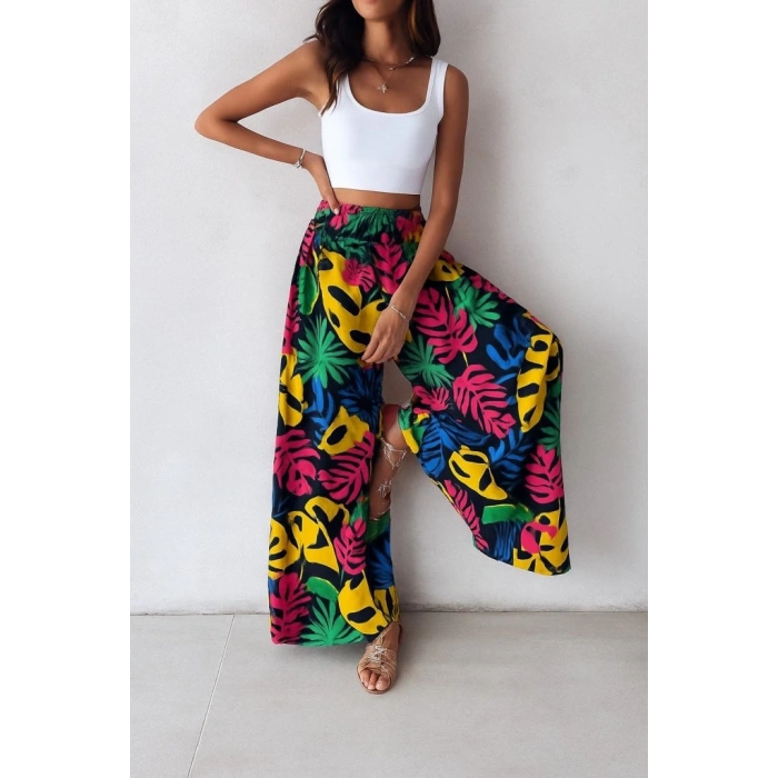 Kadın Yüksek Bel Lastikli Desenli Süprem Pantolon