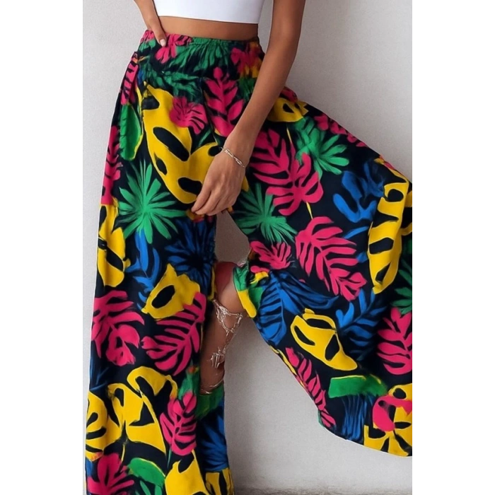 Kadın Yüksek Bel Lastikli Desenli Süprem Pantolon