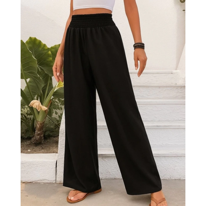 Kadın Yüksek Bel Lastikli Ithal Krep Pantolon