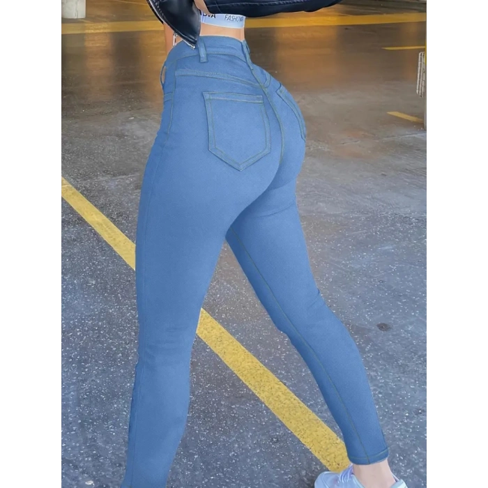 Kadın Yüksek Bel önden Düğmeli Dar Kesim Kot Pantolon