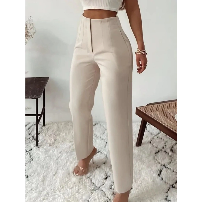Kadın Yüksek Bel önden Fermuarlı Ithal Krep Pantolon