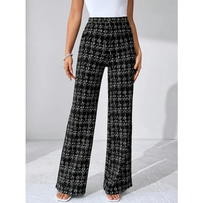 Kadın Yüksek Bel Paçaya Doğru Geniş Dokuma Pantolon