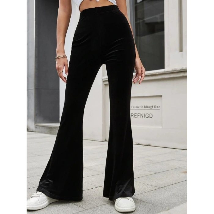 Kadın Yüksek Bel Paçaya Doğru Genişleyen Kadife Pantolon