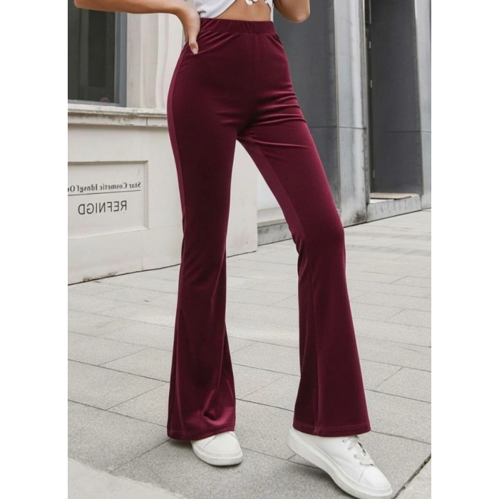 Kadın Yüksek Bel Paçaya Doğru Genişleyen Kadife Pantolon