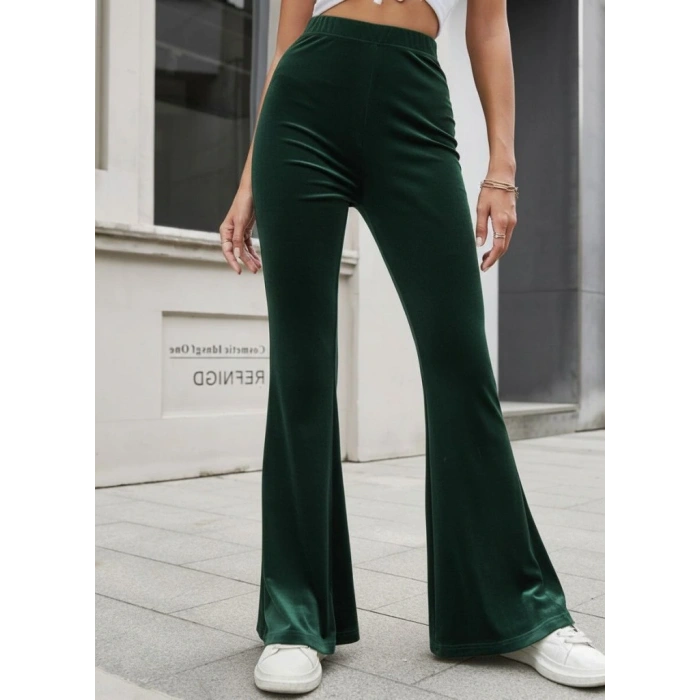 Kadın Yüksek Bel Paçaya Doğru Genişleyen Kadife Pantolon