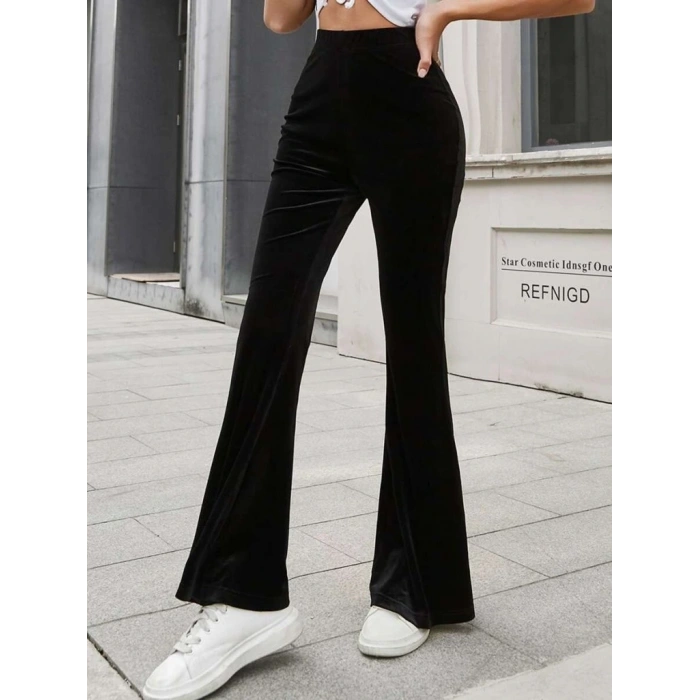 Kadın Yüksek Bel Paçaya Doğru Genişleyen Kadife Pantolon