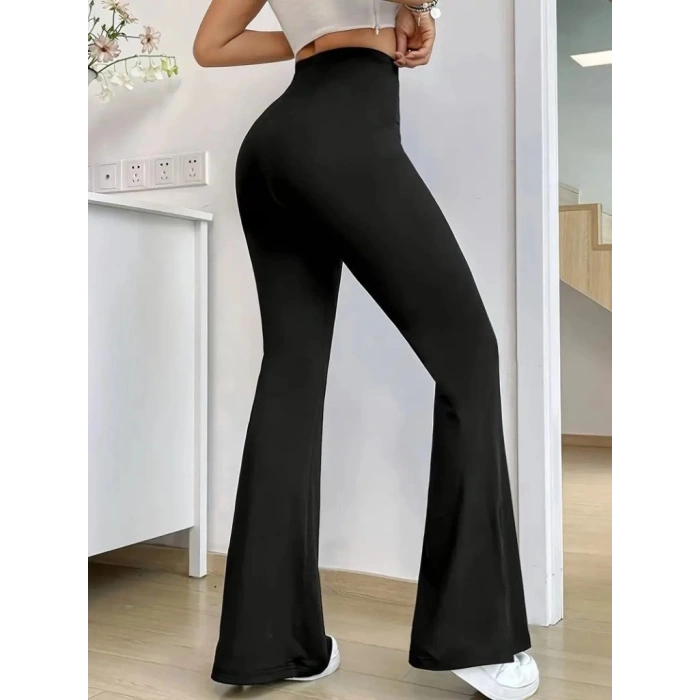 Kadın Yüksek Bel Paçaya Doğru Genişleyen Yandan Yırtmaçlı Dalgıç Pantolon