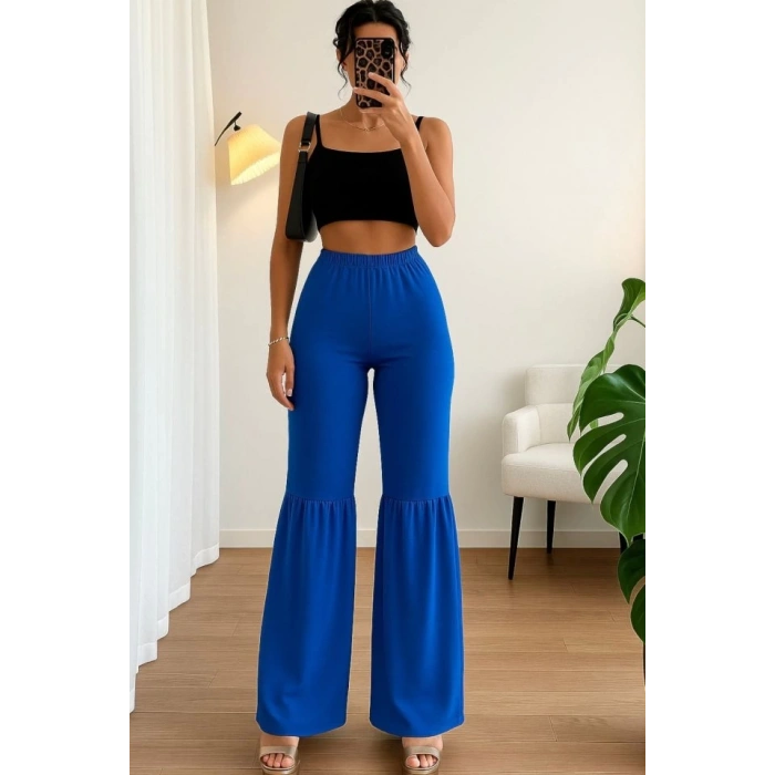 Kadın Yüksek Bel Parça Detay Bol Paça Pantolon