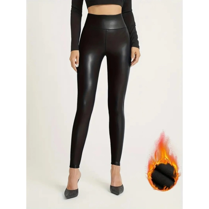 Kadın Yüksek Bel Toparlayacı Içi şardonlu Tam Kalıp Deri Tayt