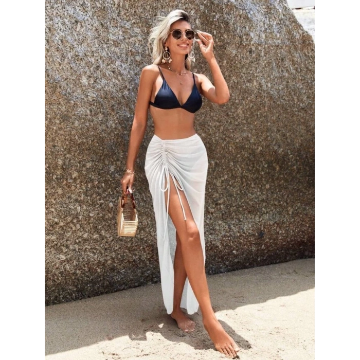 Kadın Yüksek Bel Yandan Büzgülü Uzun Tül Detaylı Pareo