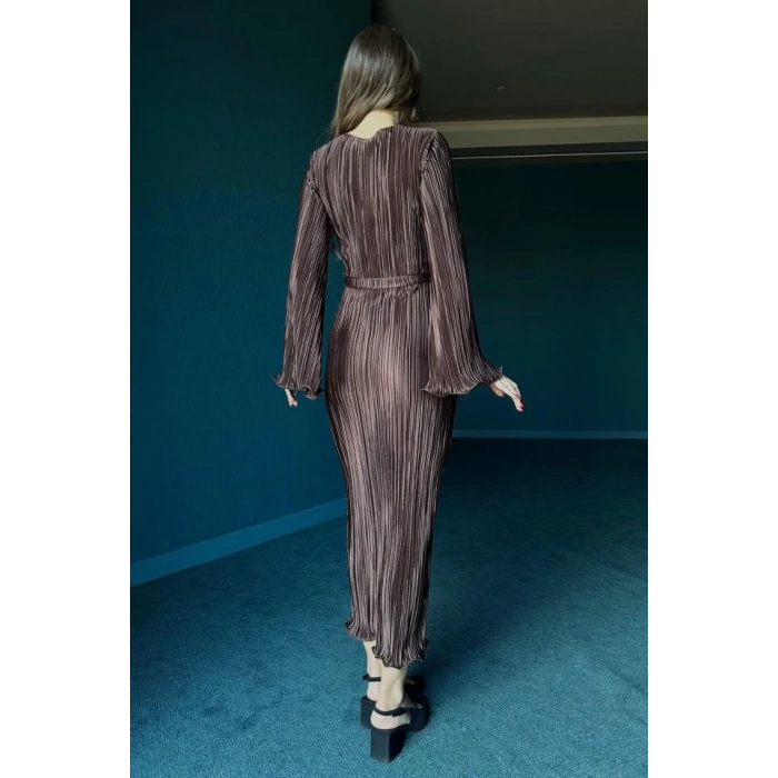 Kahverengi İspanyol Kol Piliseli Elbise