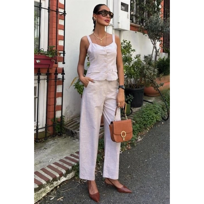 Kalın Askılı Bluz Pantolon Keten Takım 10187