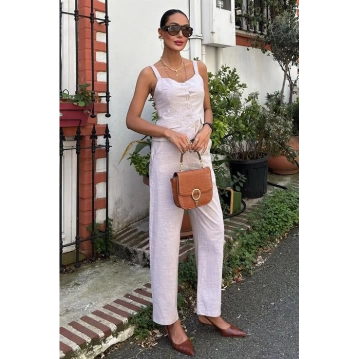 Kalın Askılı Bluz Pantolon Keten Takım 10187