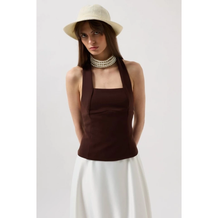 Kalın Askılı Crop Bluz