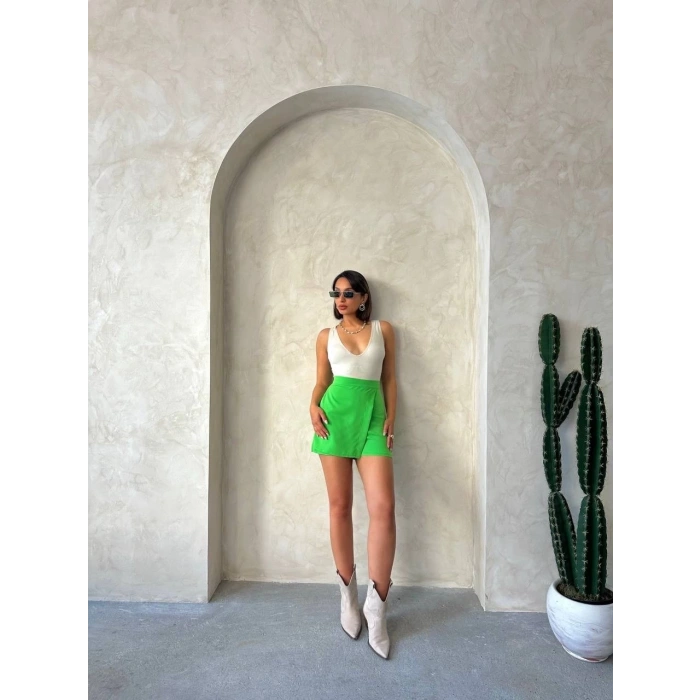 Kapaklı şort etek yeşil s24901