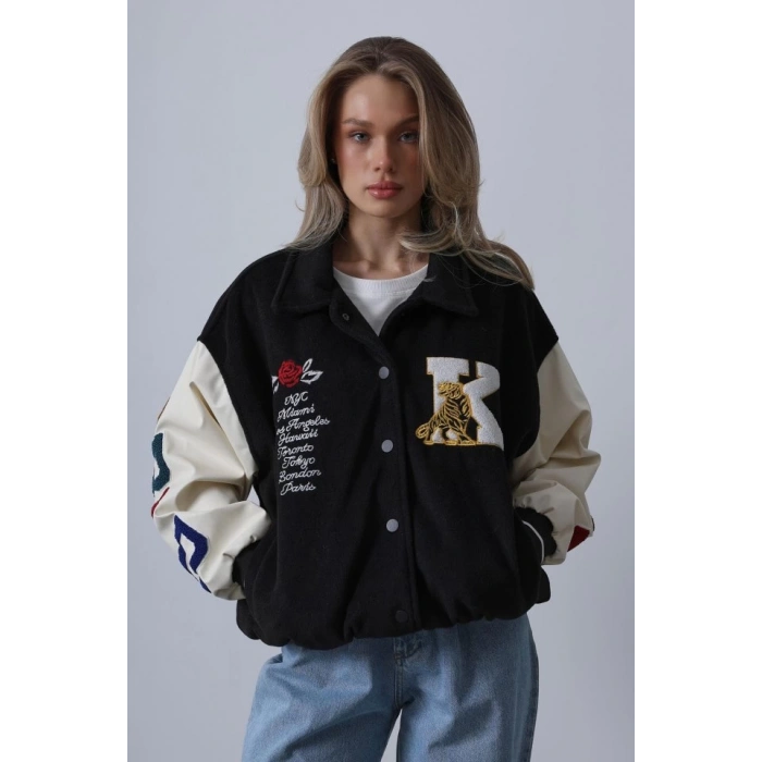 Kaşe Biker Ceket - Siyah