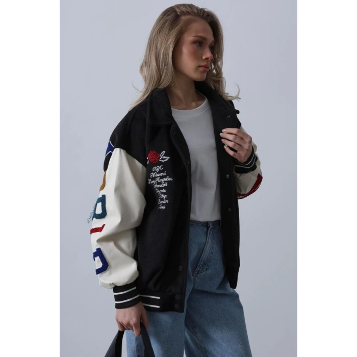 Kaşe Biker Ceket - Siyah