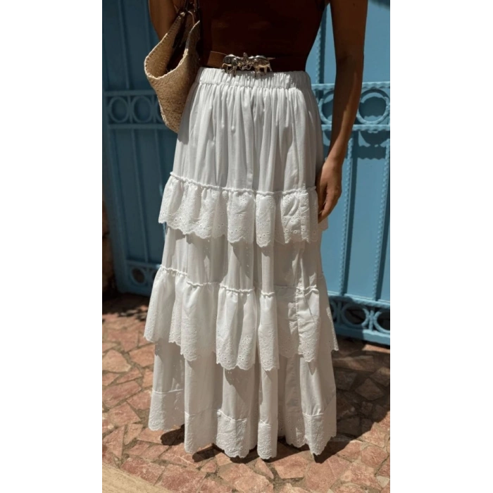 Katlı Pileli Etek - Ekru