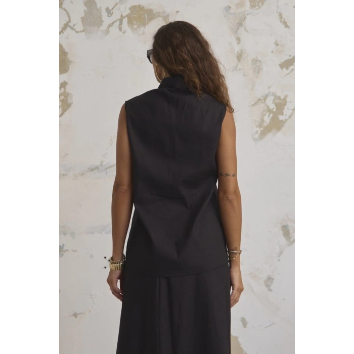 Keten Haki̇m Yaka Kolsuz Gömlek Etek Takim