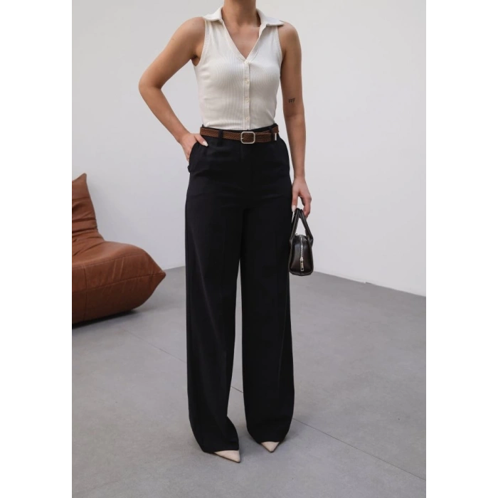 Keten Kemerli̇ Ve Dökümlü Palazzo Pantolon (Kemer Dahi̇l)