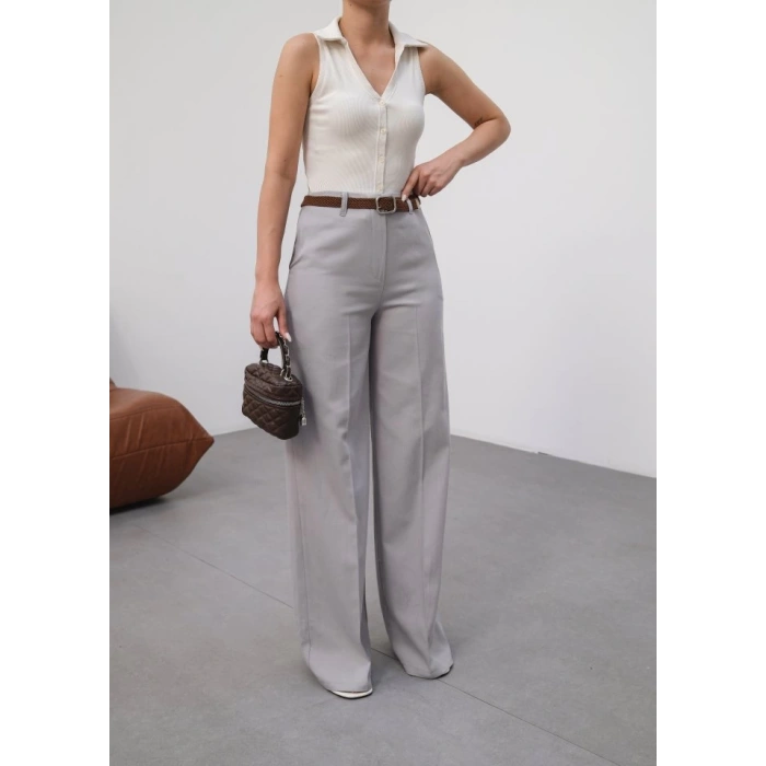 Keten Kemerli̇ Ve Dökümlü Palazzo Pantolon (Kemer Dahi̇l)