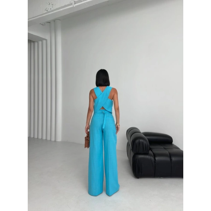 Keten Sirti Çapraz Geçi̇şli̇ Cepken Pantolon Takim