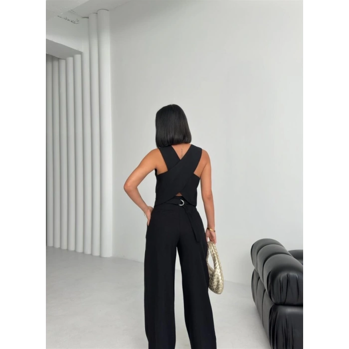 Keten Sirti Çapraz Geçi̇şli̇ Cepken Pantolon Takim