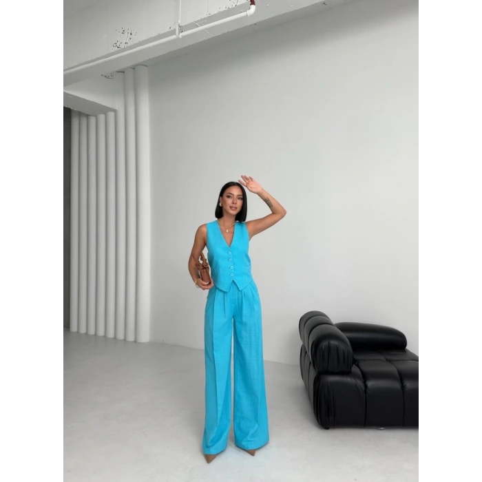 Keten Sirti Çapraz Geçi̇şli̇ Cepken Pantolon Takim