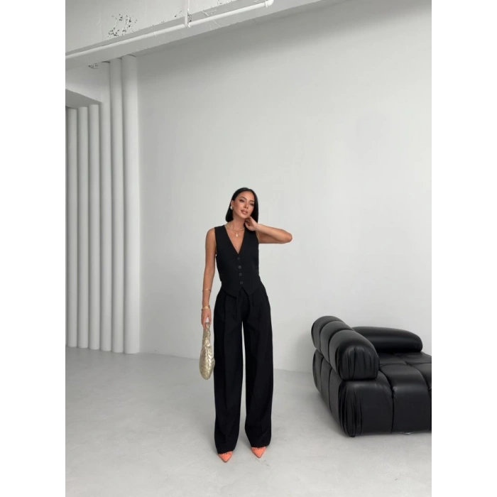 Keten Sirti Çapraz Geçi̇şli̇ Cepken Pantolon Takim