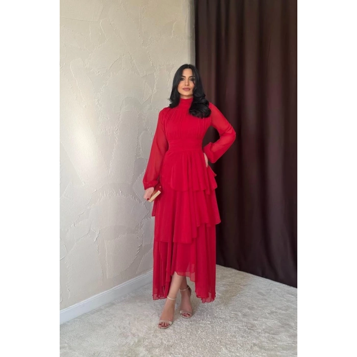 Kırmızı Bel Detaylı Elbise