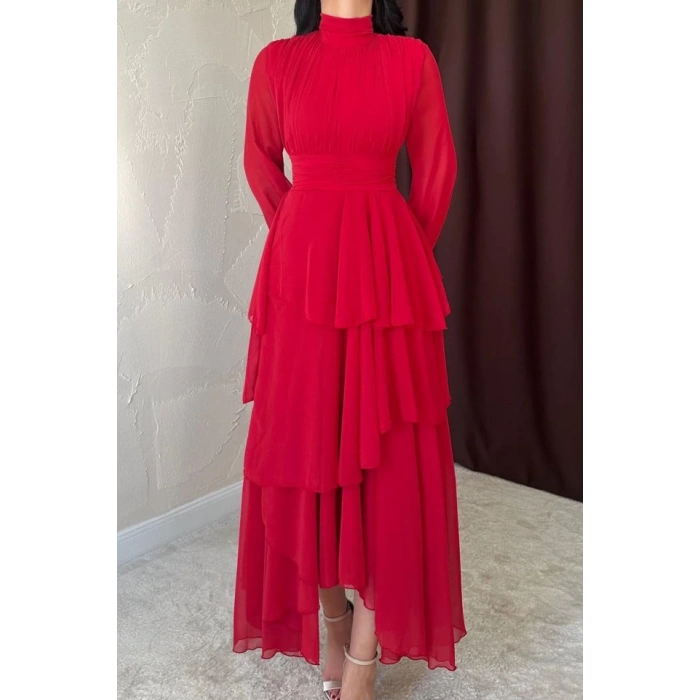 Kırmızı Bel Detaylı Elbise