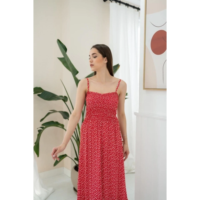 Kırmızı Eteği Fırfırlı Elbise