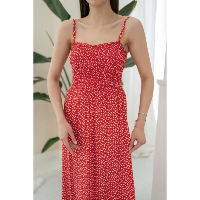 Kırmızı Eteği Fırfırlı Elbise