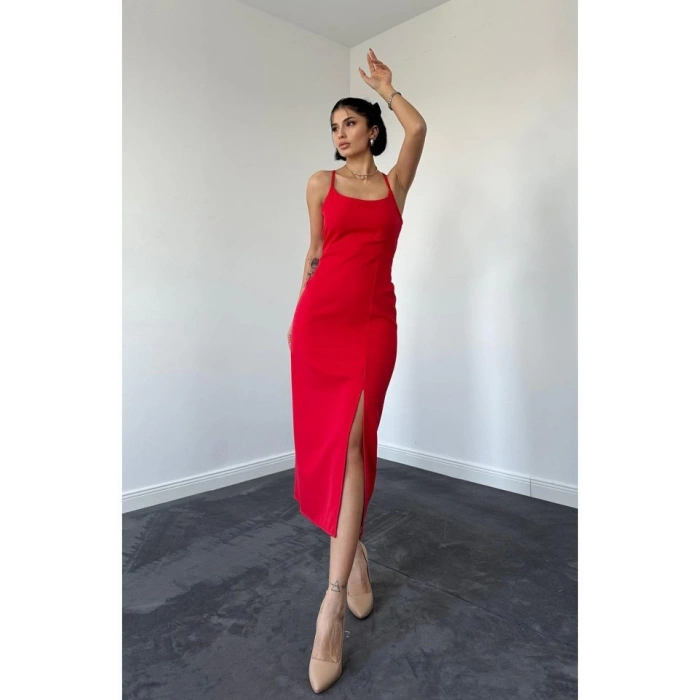 Kırmızı Sırt Dekolteli Elbise