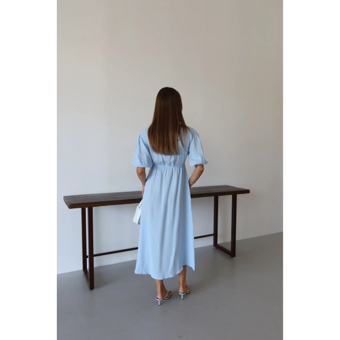 Kısa kollu müslin elbise mavi pt